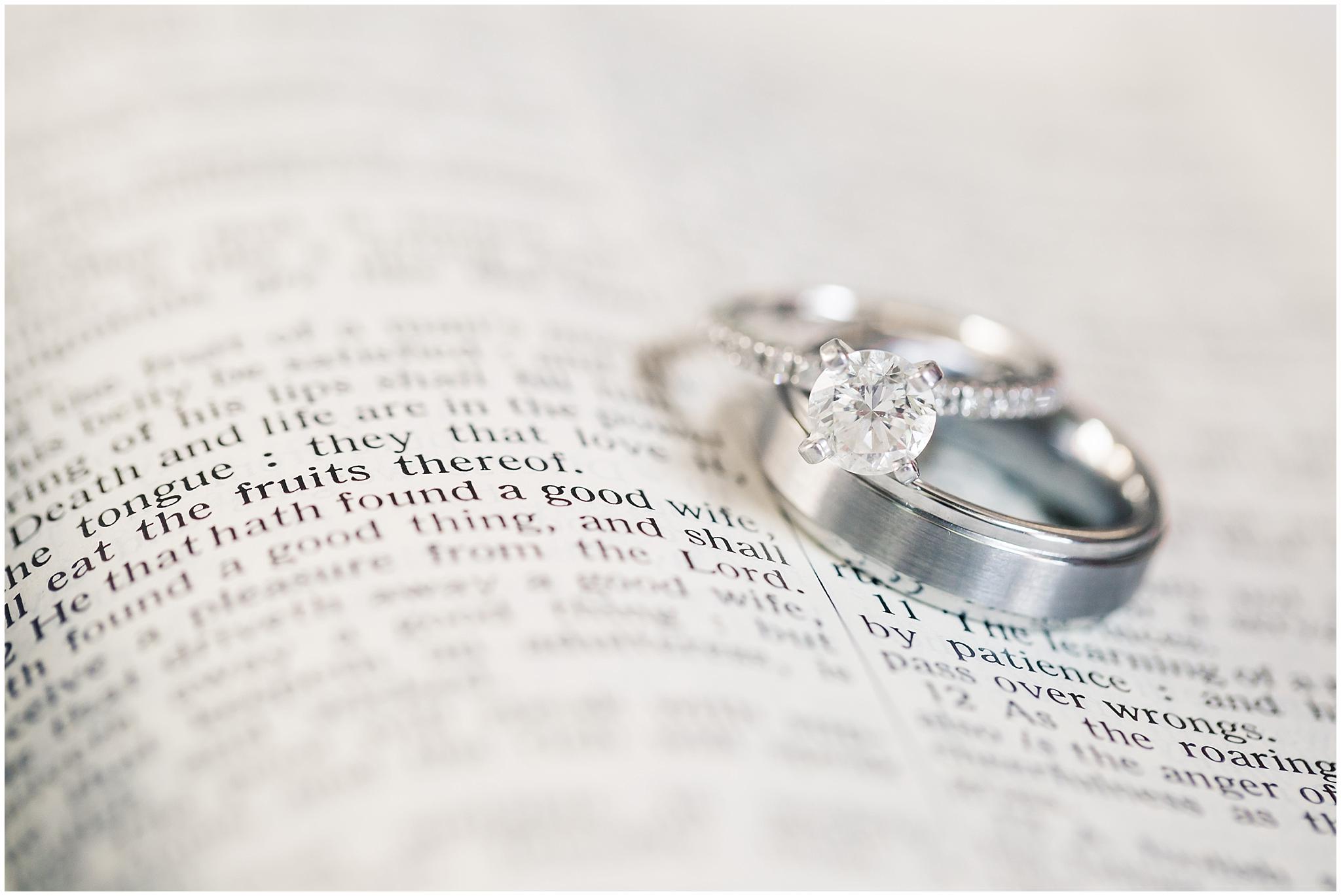 Wedding rings laying on bible