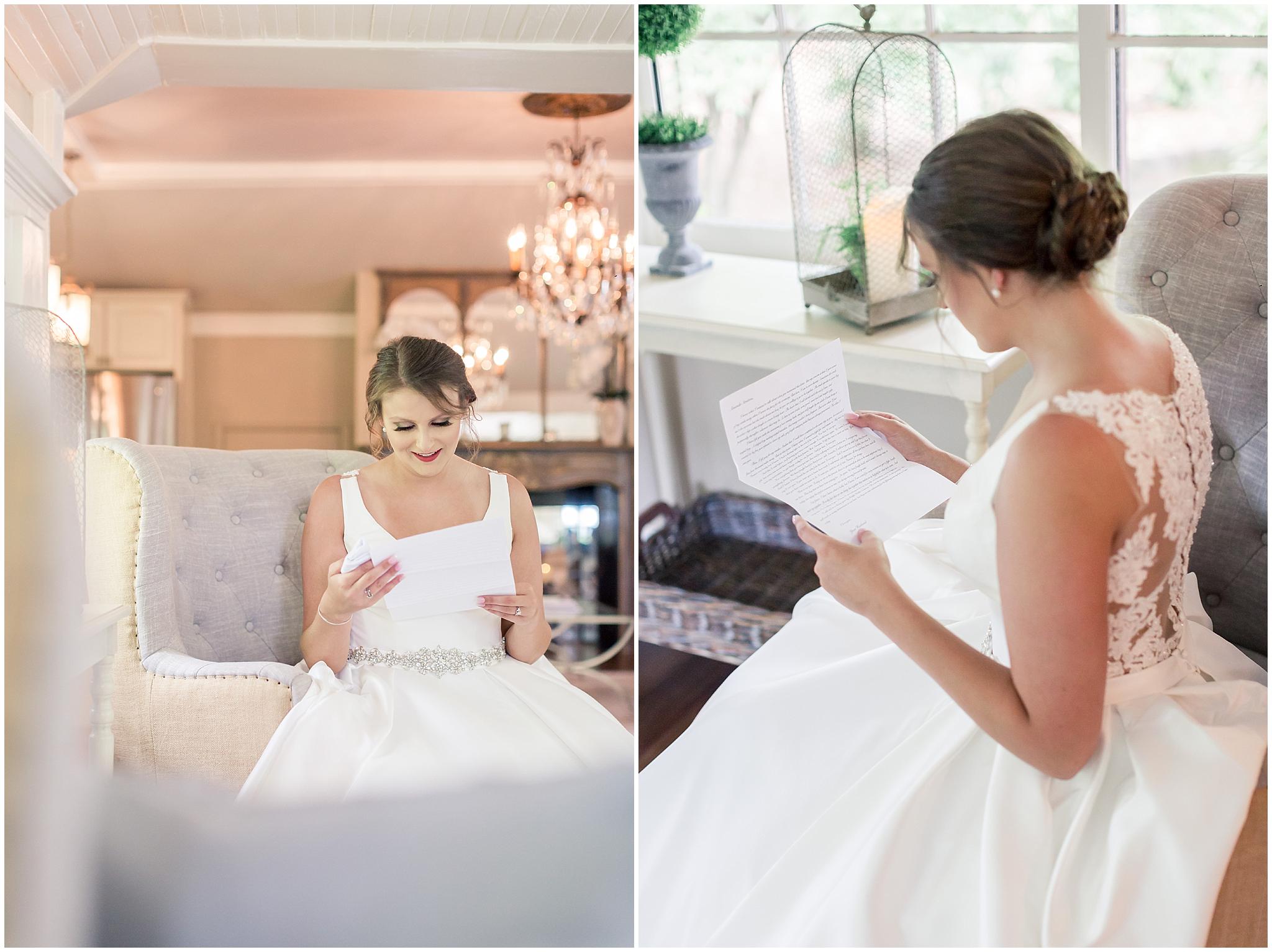 Tate House Wedding Pictures Bride Reading Letter