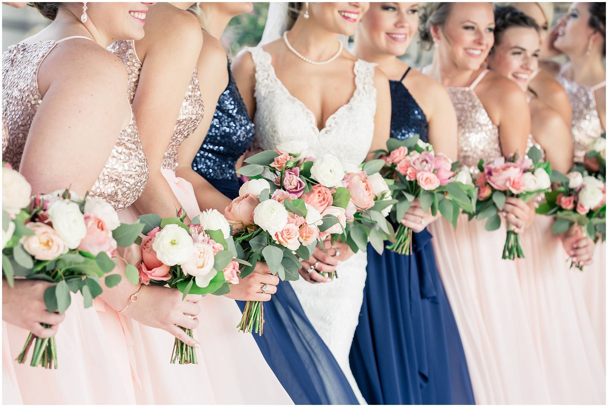 pink and navy wedding colors theme bridesmaids dresses