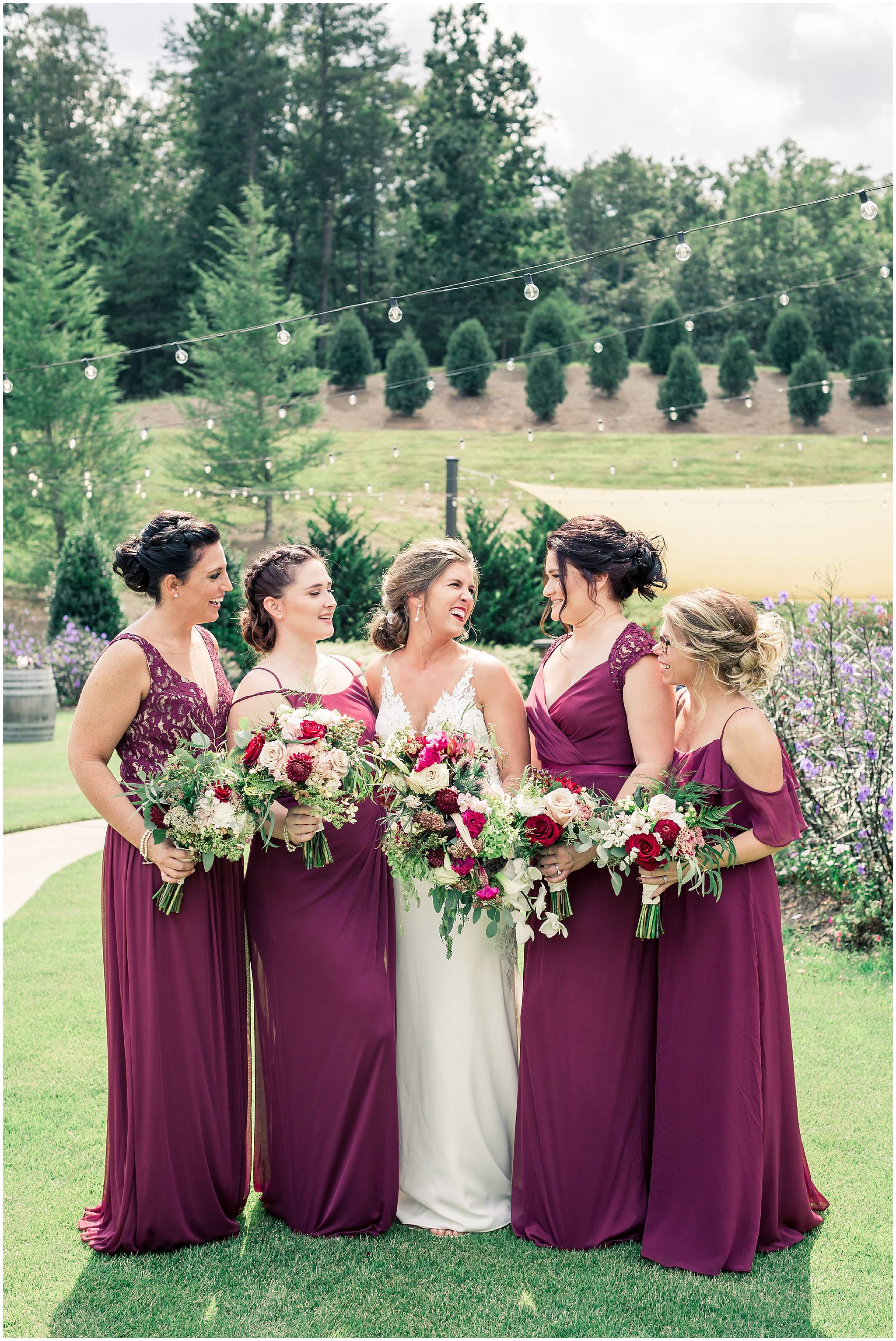 yonah mountain vineyards wedding burgundy bridesmaids dress pictures