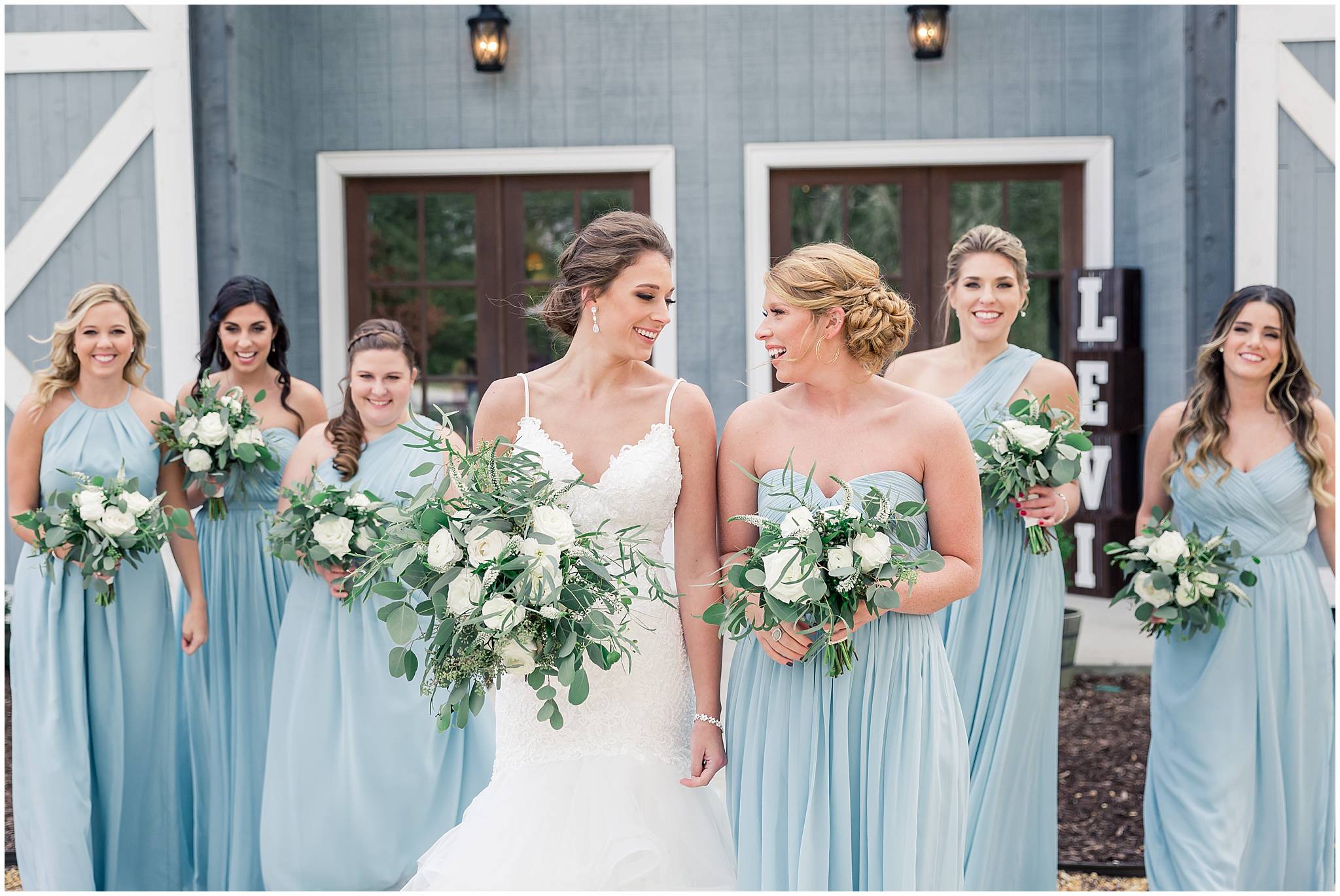 grant hill farm wedding pictures dusty blue bridesmaids