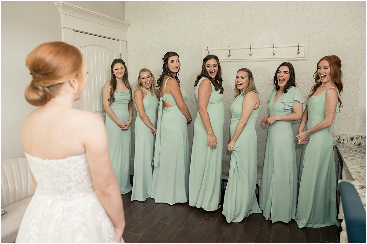 Grace's first look with her bridesmaids at Cleveland GA Wedding Venues