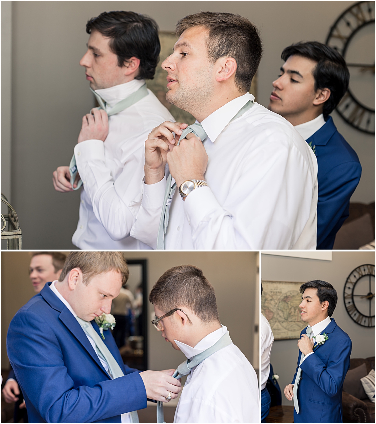 Collage of Groom and Groomsmen getting ready at Cleveland GA Wedding Venues