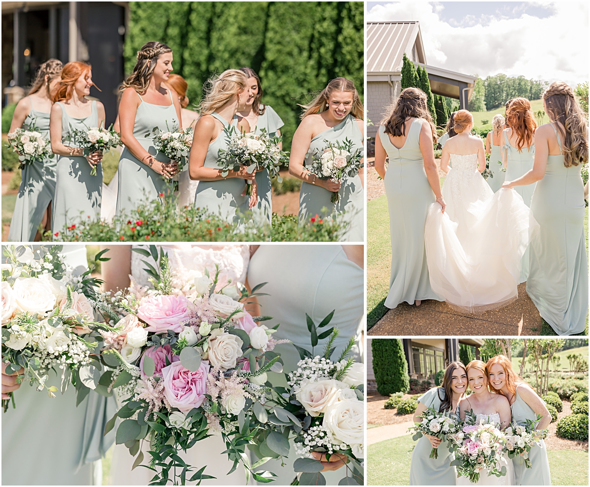 Bridesmaids showing bouquets in a collage at Cleveland GA Wedding Venues