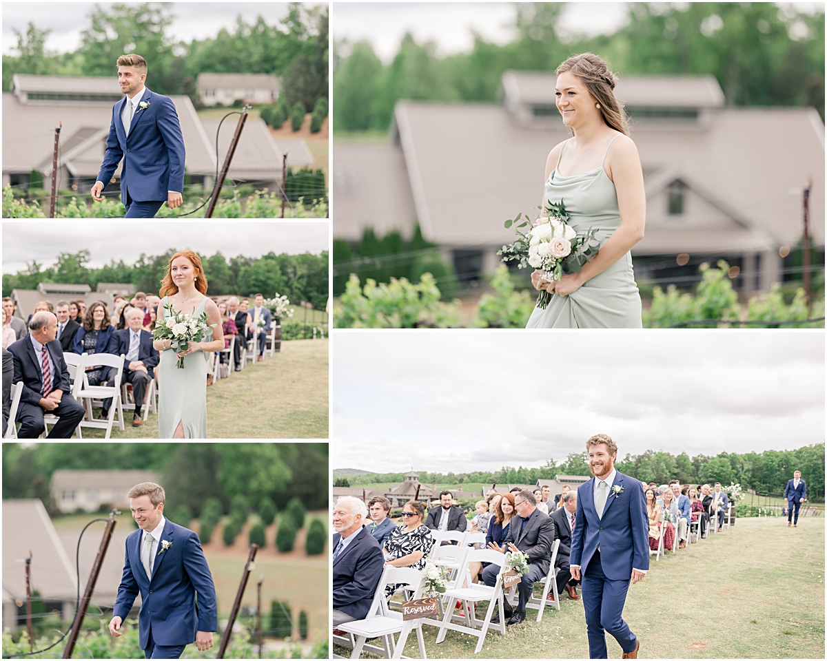 Collage of processional of groomsmen and bridesmaids