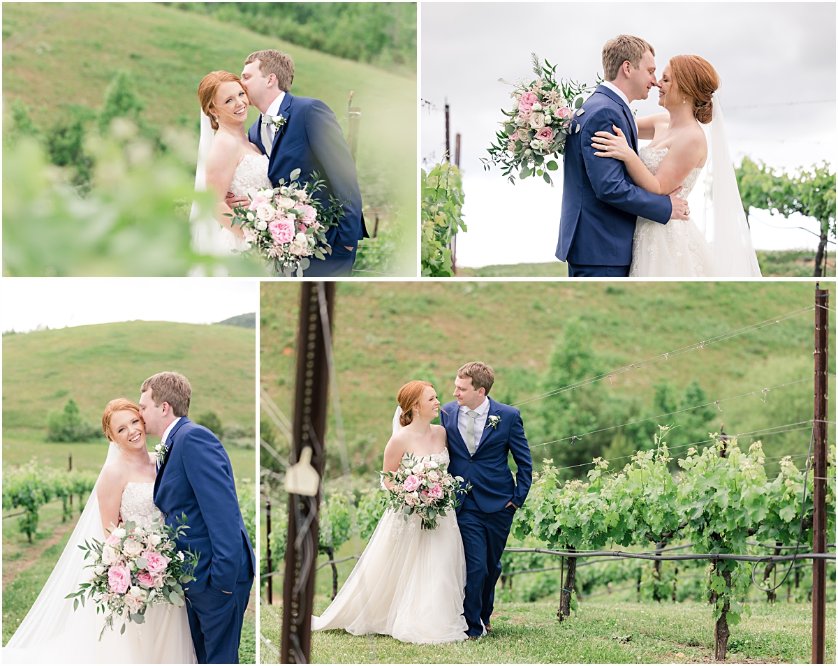 Collage of Grace and Davis waking and posing in vineyard