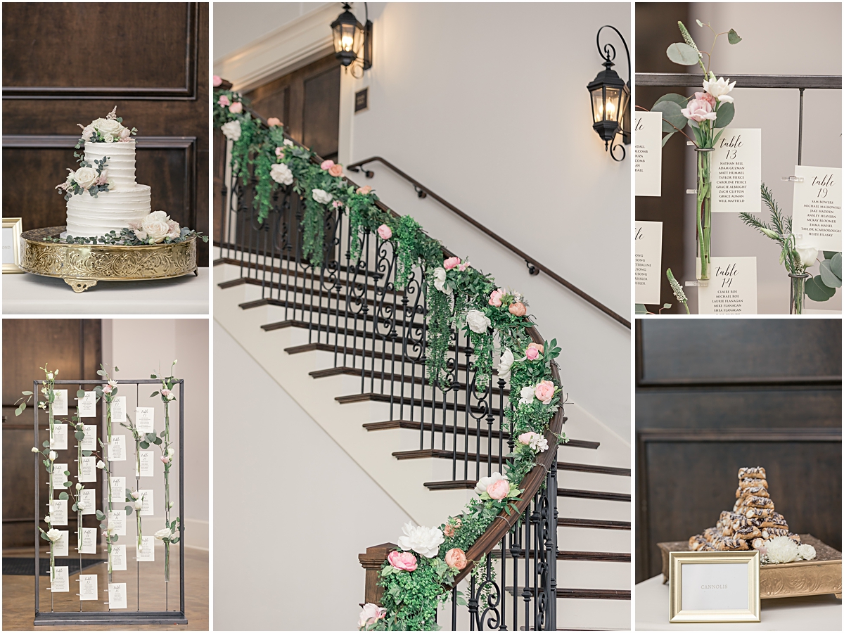 Detail collage of the cake and stairs at Cleveland GA Wedding Venues