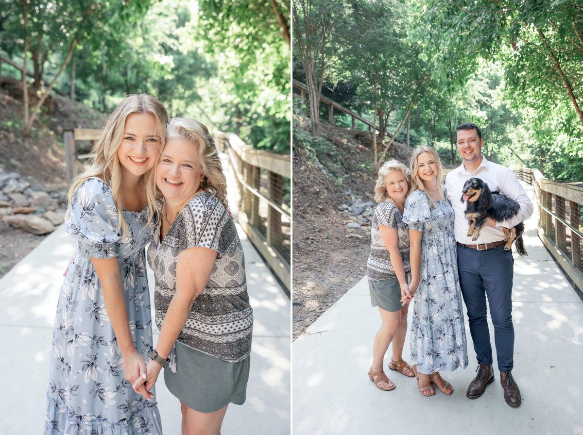 Collage of Julia with her mom and her with the couple during their engagement session.