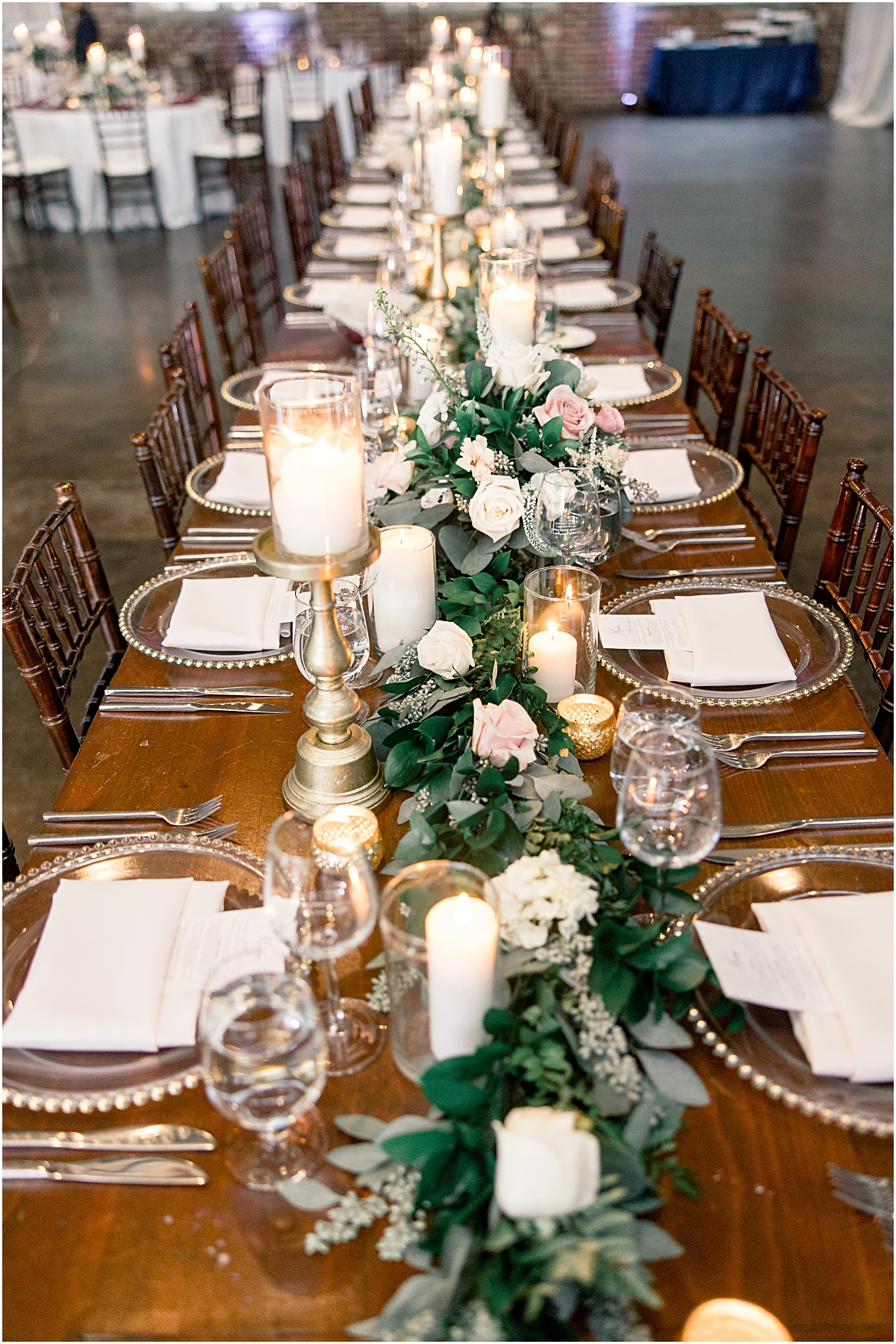 close up of the dinner table at a reception at the Foundry at Puritan Mill in GA
