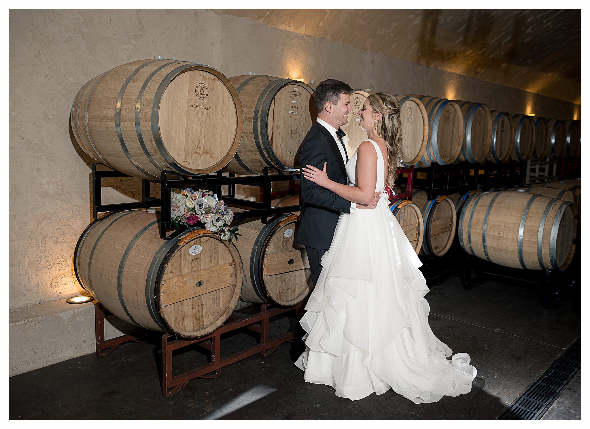 cask room pictures of bride and groom at yonah mountain vineyards