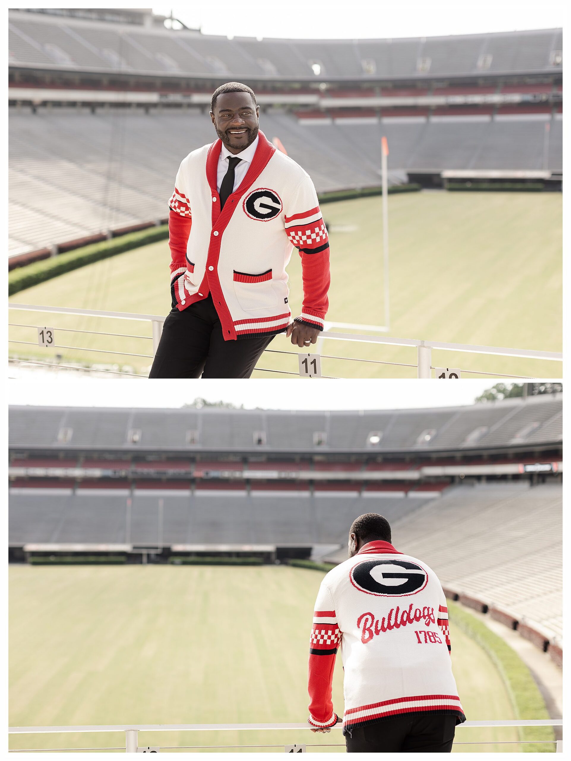 UGA Graduation Photos at Sanford Stadium in Jersey with helmet