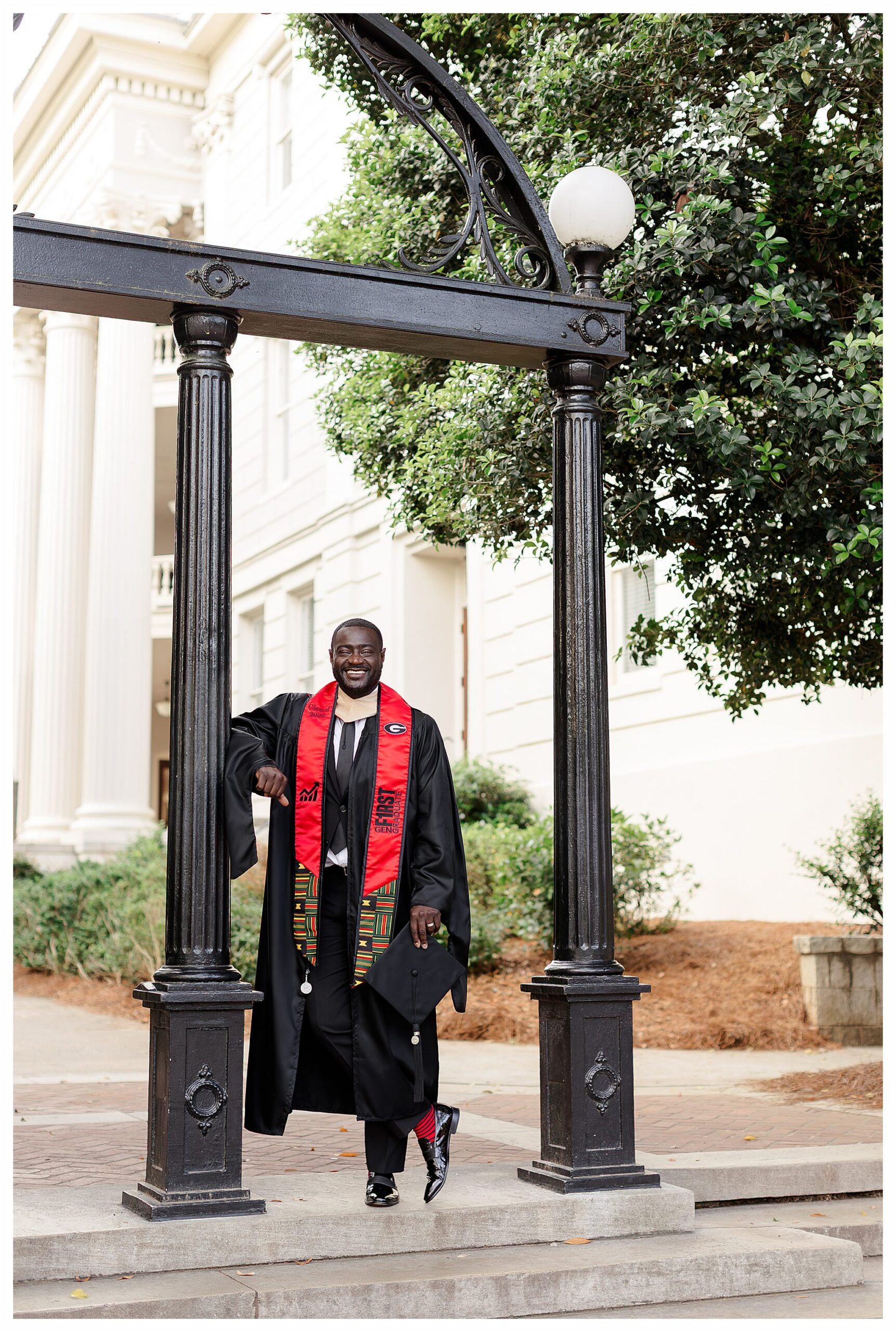 UGA Arch cap and gown portrait 
