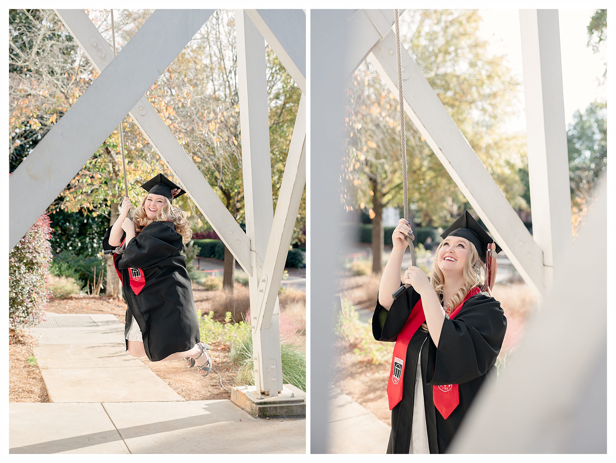 UGA Chapel Bell Senior Grad Photos on North Campus in the Spring with a plus size student